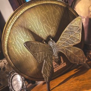 SOLD ☑️ Vintage Art Nouveau Butterfly Round Vanity Makeup Mirror Brass